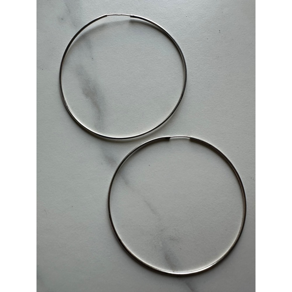 Sterling Silver 925 Extra Large Thin Hoop Earrings 2.75 Inch Round Polished